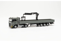 Herpa 316415 - H0 - Iveco S-Way Pritschen-Sattelzug mit Kran - grau/gelb